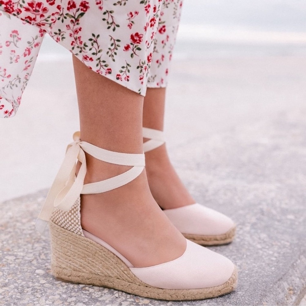 Margaux‎ Gal Meets Glam Pink Canvas Ribbon Tie Espadrille Wedges 43.5 EU/12.5 US